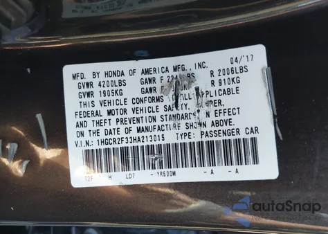 2017 Honda Accord Lx from USA, damaged, VIN 1HGCR2F33HA213015